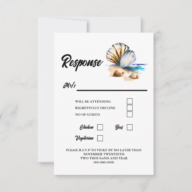 Seashells 3D beach nautical elegant shells marine RSVP Card (Front)