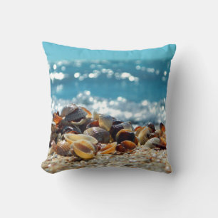 Seashells and a Sparkling Ocean Throw Pillow