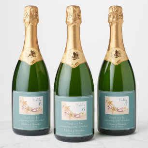 Seashells and Aqua Coloured Accent Wedding Champag Sparkling Wine Label