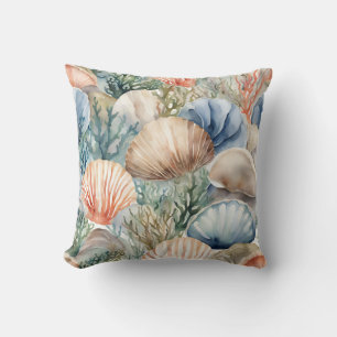 Seashells And Coral Reef Ocean Coastal Throw Pillow
