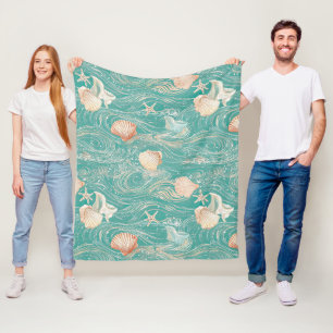 Seashells and Ocean Waves Pattern (10) Fleece Blanket
