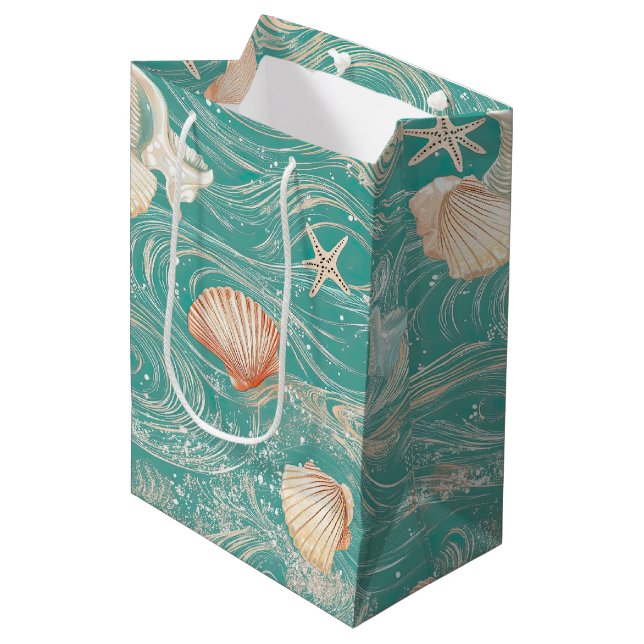 Seashells and Ocean Waves Pattern (10) Medium Gift Bag (Front Angled)