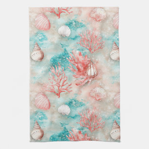 Seashells and Ocean Waves Pattern (11) Kitchen Towel