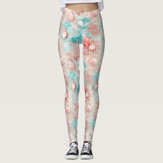 Seashells and Ocean Waves Pattern (11) Leggings (Front)