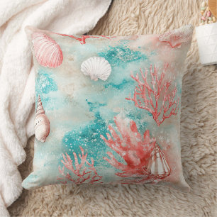 Seashells and Ocean Waves Pattern (11) Throw Pillow