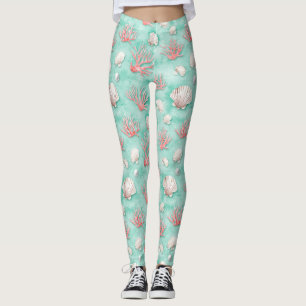 Seashells and Ocean Waves Pattern (12) Leggings