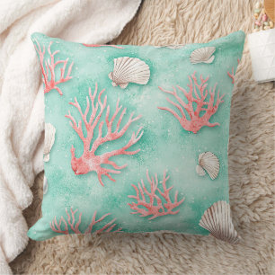 Seashells and Ocean Waves Pattern (12) Throw Pillow