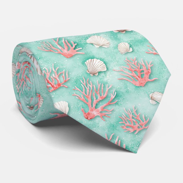 Seashells and Ocean Waves Pattern (12) Tie (Rolled)