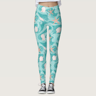 Seashells and Ocean Waves Pattern (13) Leggings
