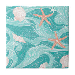 Seashells and Ocean Waves Pattern (13) Tile