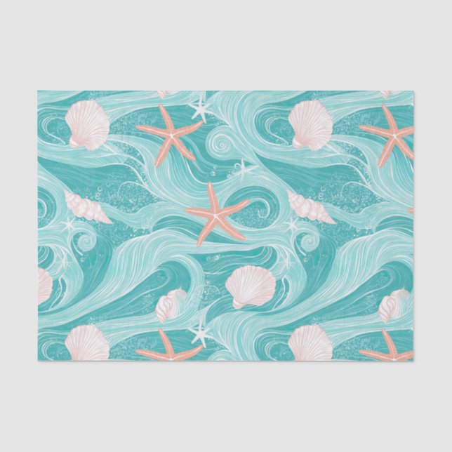Seashells and Ocean Waves Pattern (13) Tissue Paper (Front)