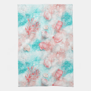 Seashells and Ocean Waves Pattern (14) Kitchen Towel