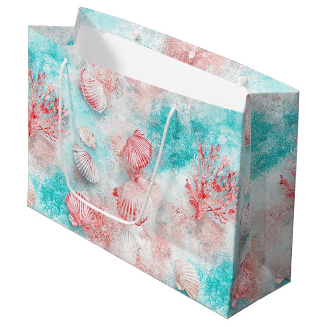 Seashells and Ocean Waves Pattern (14) Large Gift Bag (Front Angled)