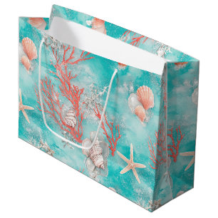 Seashells and Ocean Waves Pattern (15) Large Gift Bag