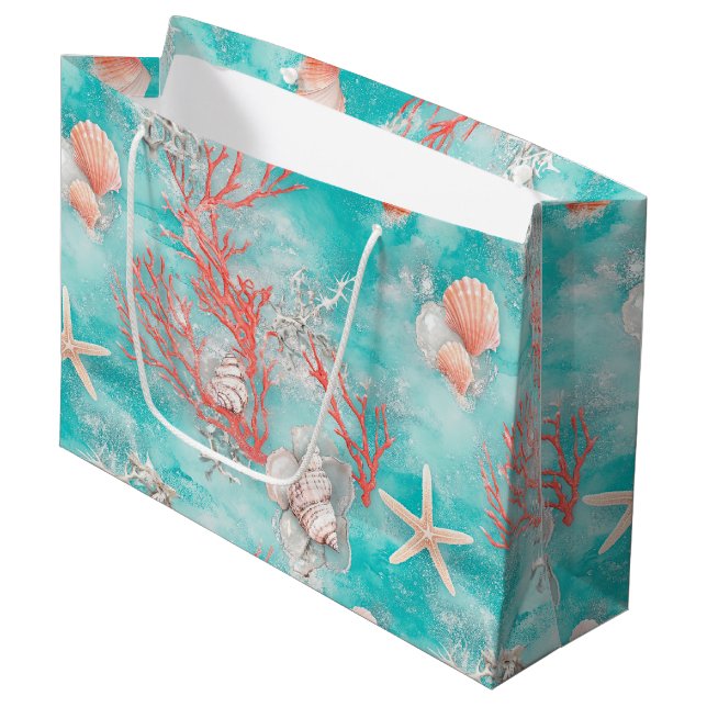 Seashells and Ocean Waves Pattern (15) Large Gift Bag (Front Angled)