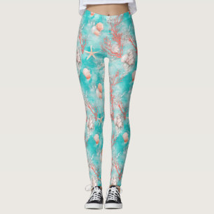 Seashells and Ocean Waves Pattern (15) Leggings