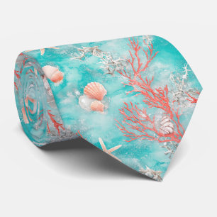 Seashells and Ocean Waves Pattern (15) Tie