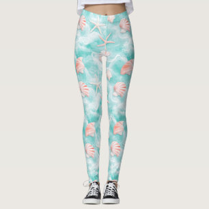 Seashells and Ocean Waves Pattern (1) Leggings