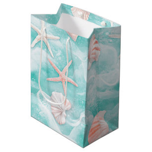 Seashells and Ocean Waves Pattern (1) Medium Gift Bag