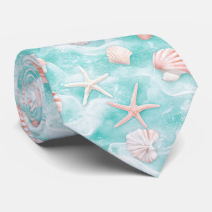 Seashells and Ocean Waves Pattern (1) Tie