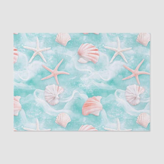 Seashells and Ocean Waves Pattern (1) Tissue Paper (Front)