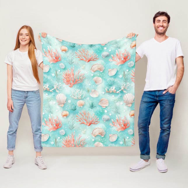Seashells and Ocean Waves Pattern (2) Fleece Blanket (In Situ)
