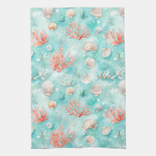 Seashells and Ocean Waves Pattern (2) Kitchen Towel