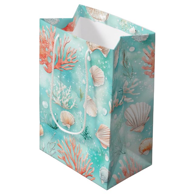 Seashells and Ocean Waves Pattern (2) Medium Gift Bag (Front Angled)
