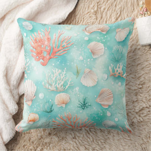 Seashells and Ocean Waves Pattern (2) Throw Pillow