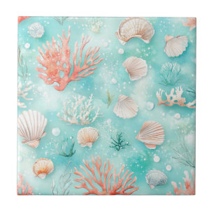 Seashells and Ocean Waves Pattern (2) Tile