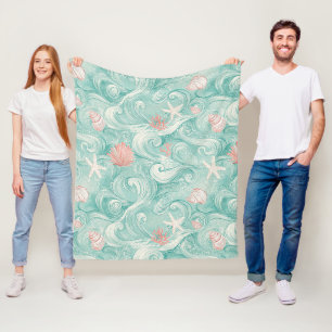 Seashells and Ocean Waves Pattern (3) Fleece Blanket