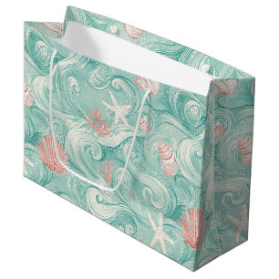 Seashells and Ocean Waves Pattern (3) Large Gift Bag
