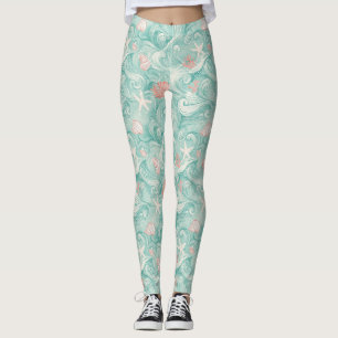 Seashells and Ocean Waves Pattern (3) Leggings