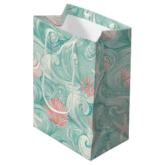 Seashells and Ocean Waves Pattern (3) Medium Gift Bag (Front Angled)