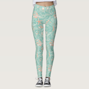 Seashells and Ocean Waves Pattern (4) Leggings