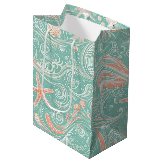 Seashells and Ocean Waves Pattern (4) Medium Gift Bag (Front Angled)