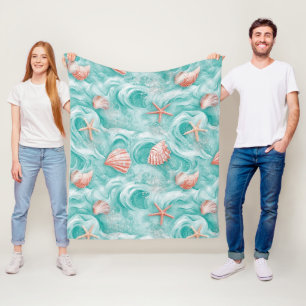 Seashells and Ocean Waves Pattern (5) Fleece Blanket