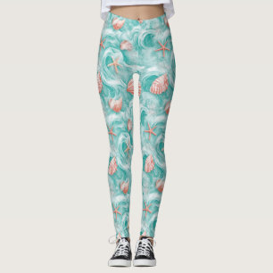 Seashells and Ocean Waves Pattern (5) Leggings