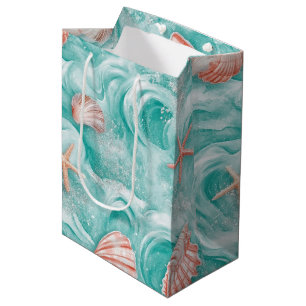 Seashells and Ocean Waves Pattern (5) Medium Gift Bag
