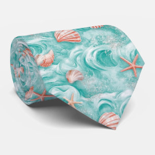 Seashells and Ocean Waves Pattern (5) Tie
