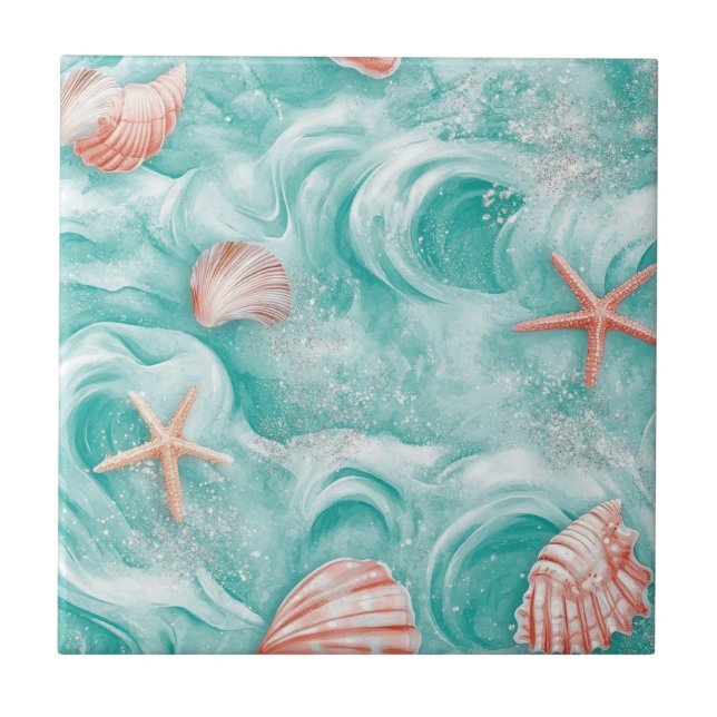 Seashells and Ocean Waves Pattern (5) Tile (Front)