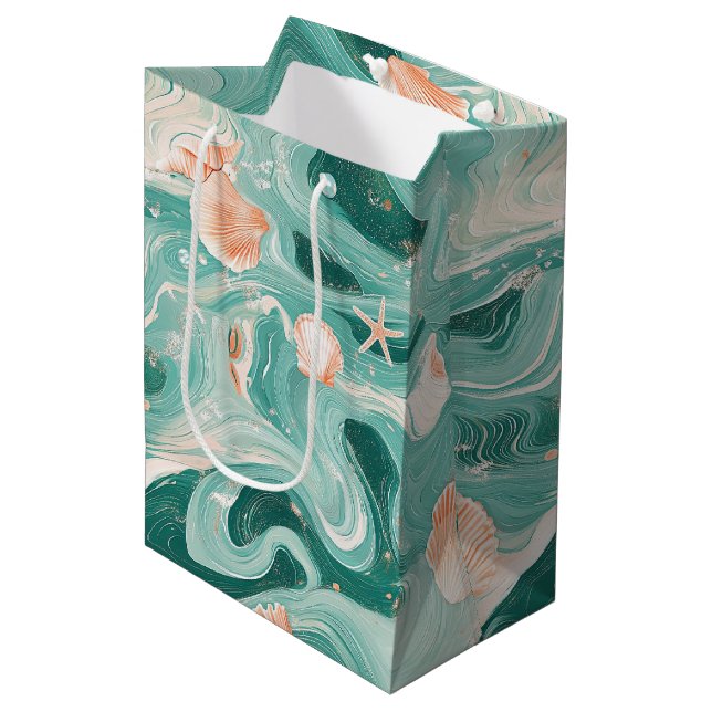 Seashells and Ocean Waves Pattern (6) Medium Gift Bag (Front Angled)