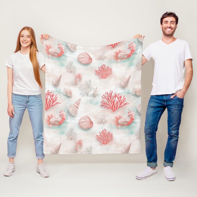 Seashells and Ocean Waves Pattern (7) Fleece Blanket (In Situ)