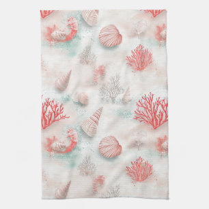 Seashells and Ocean Waves Pattern (7) Kitchen Towel