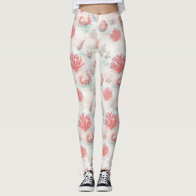 Seashells and Ocean Waves Pattern (7) Leggings (Front)