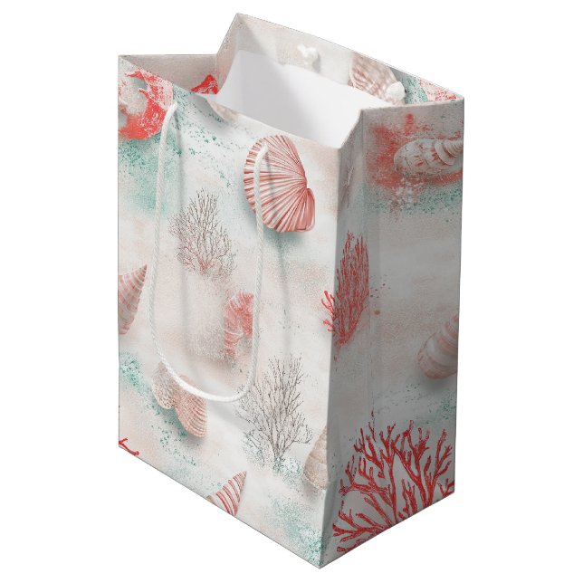 Seashells and Ocean Waves Pattern (7) Medium Gift Bag (Front Angled)