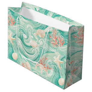Seashells and Ocean Waves Pattern (8) Large Gift Bag