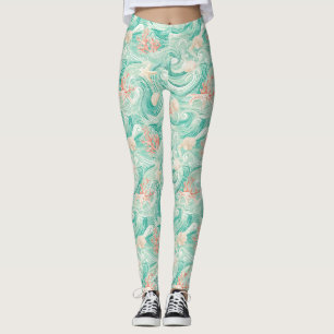 Seashells and Ocean Waves Pattern (8) Leggings