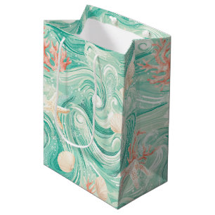 Seashells and Ocean Waves Pattern (8) Medium Gift Bag