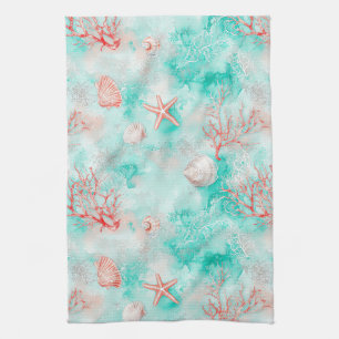 Seashells and Ocean Waves Pattern (9) Kitchen Towel